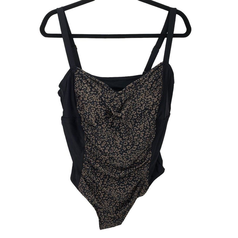 Ava And Viv 22W Black Leopard Print Womens One Piece Swimsuit